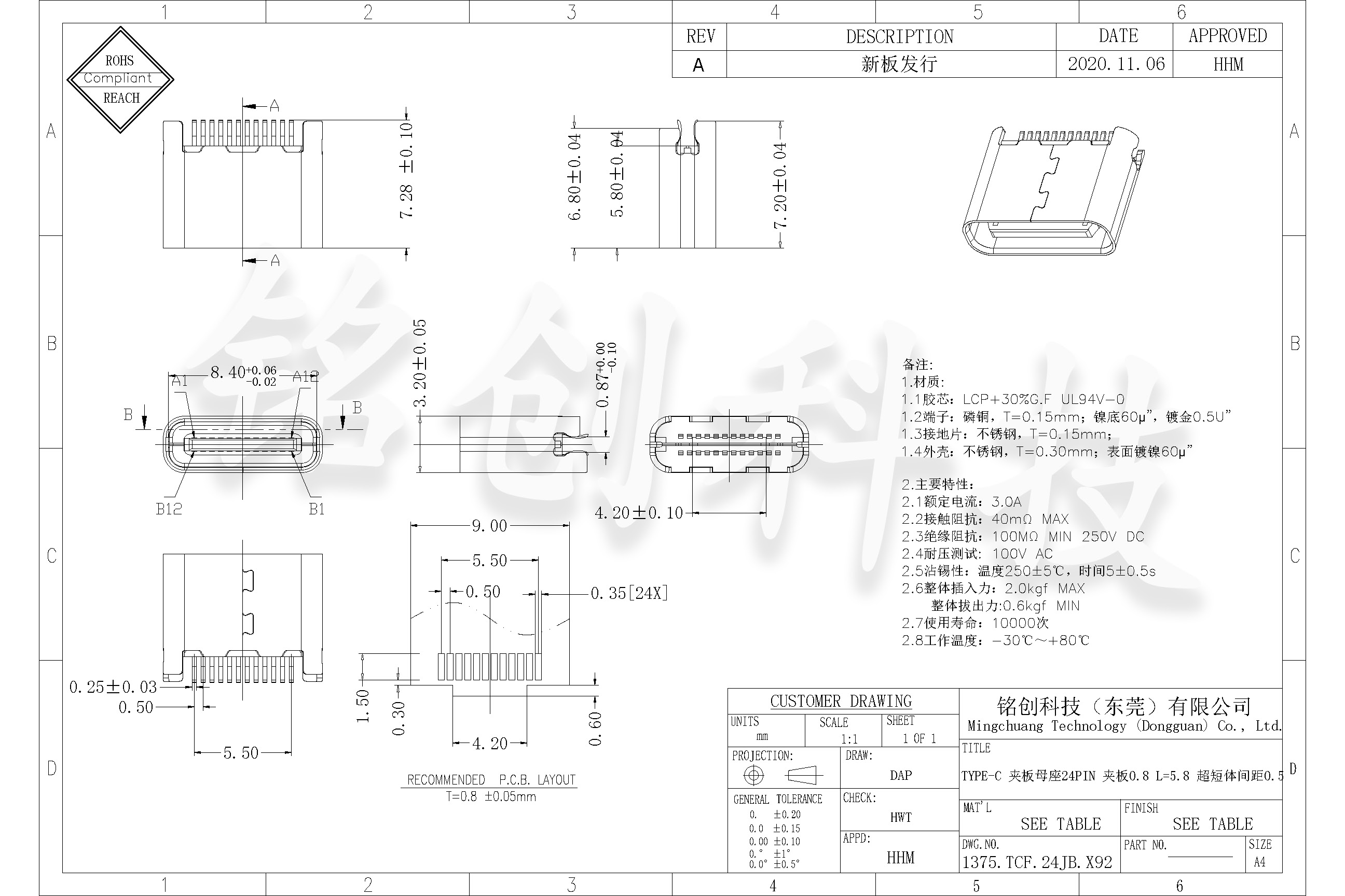 1375.TCF.24JB.X92 TYPE-C 夹板母座24PIN 夹板0.8 L=5.8 超短体间距0.5-模型.jpg