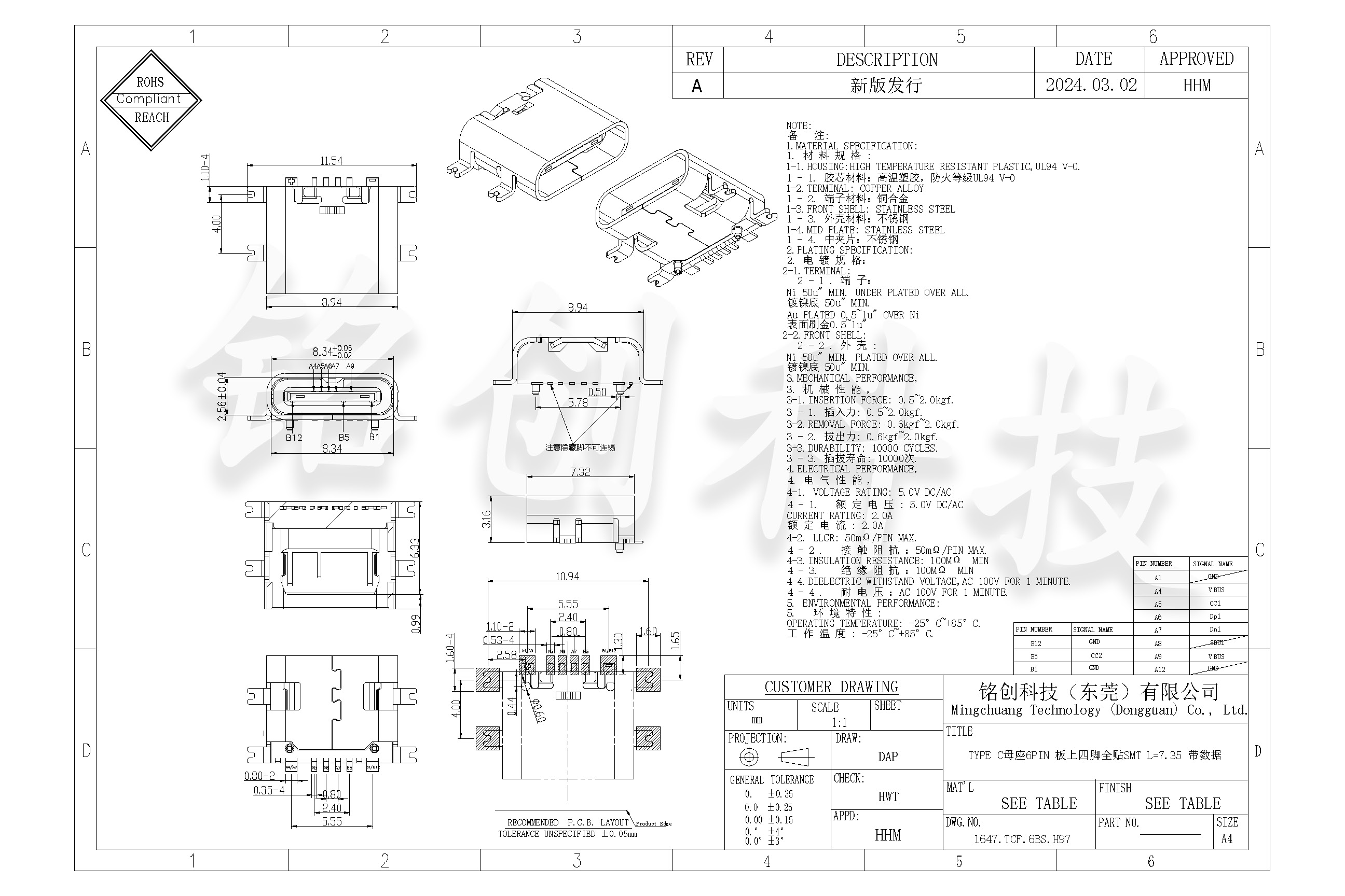 1647.TCF.6BS.H97 TYPE C母座6PIN 板上四脚全贴SMT L=7.35 带数据-模型.jpg