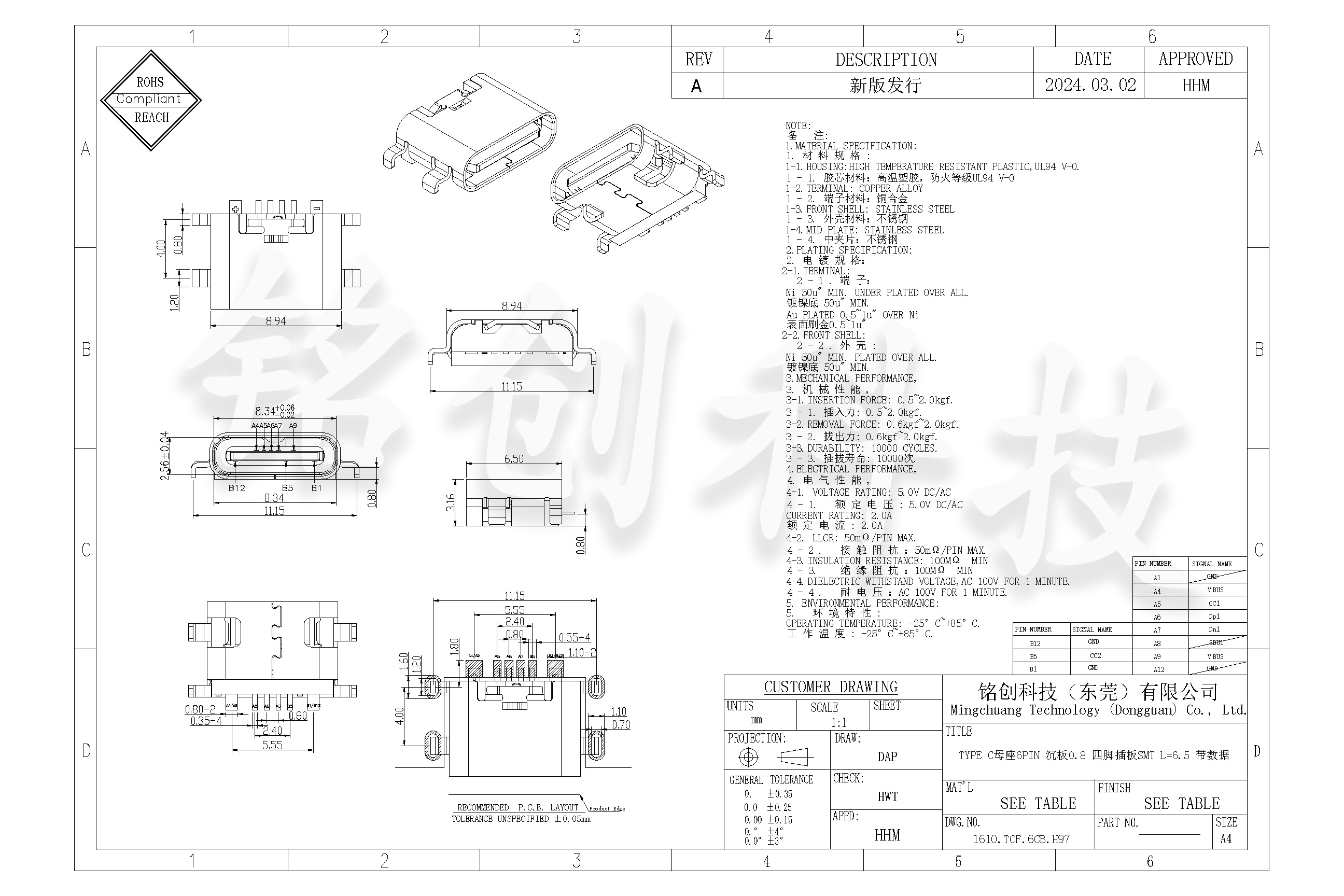 1610.TCF.6CB.H97 TYPE C母座6PIN 沉板0.8 四脚插板SMT L=6.5 带数据-模型.jpg