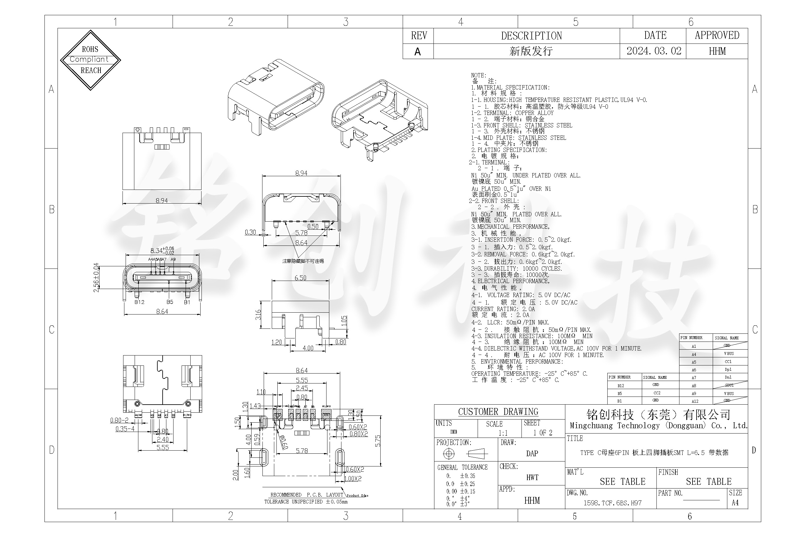 1598.TCF.6BS.H97 TYPE C母座6PIN 板上四脚插板SMT L=6.5 带数据_页面_1.jpg