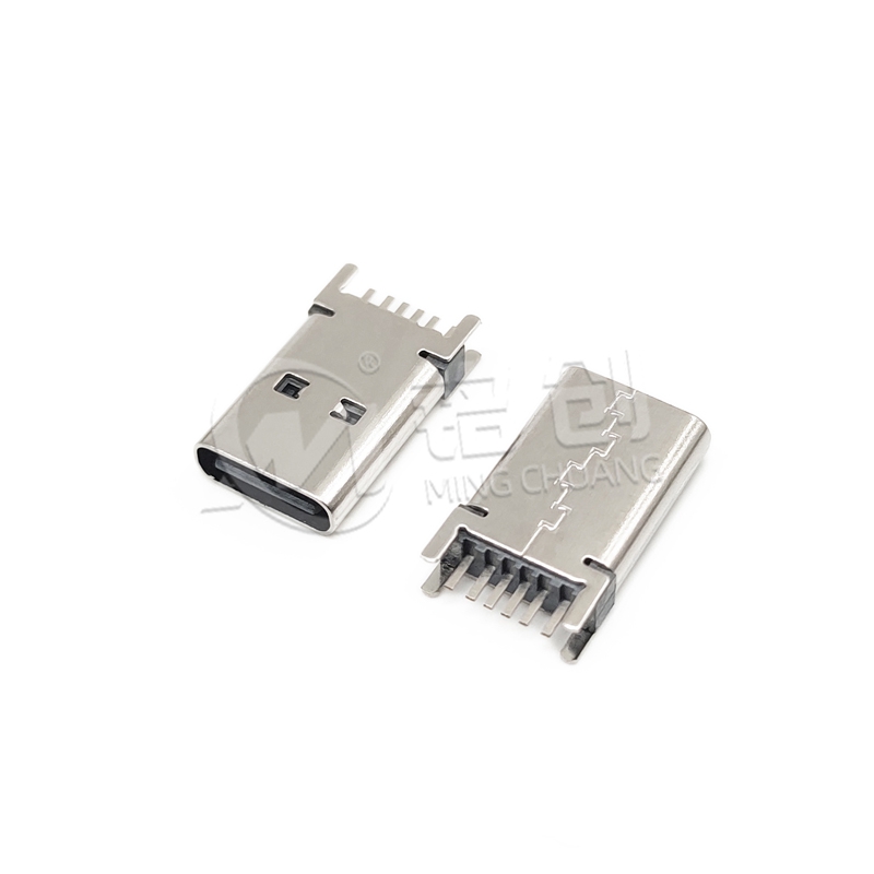 TYPE C母座6PIN 立插 L=13.0 不带钢片 304 黄铜 LCP 黑胶