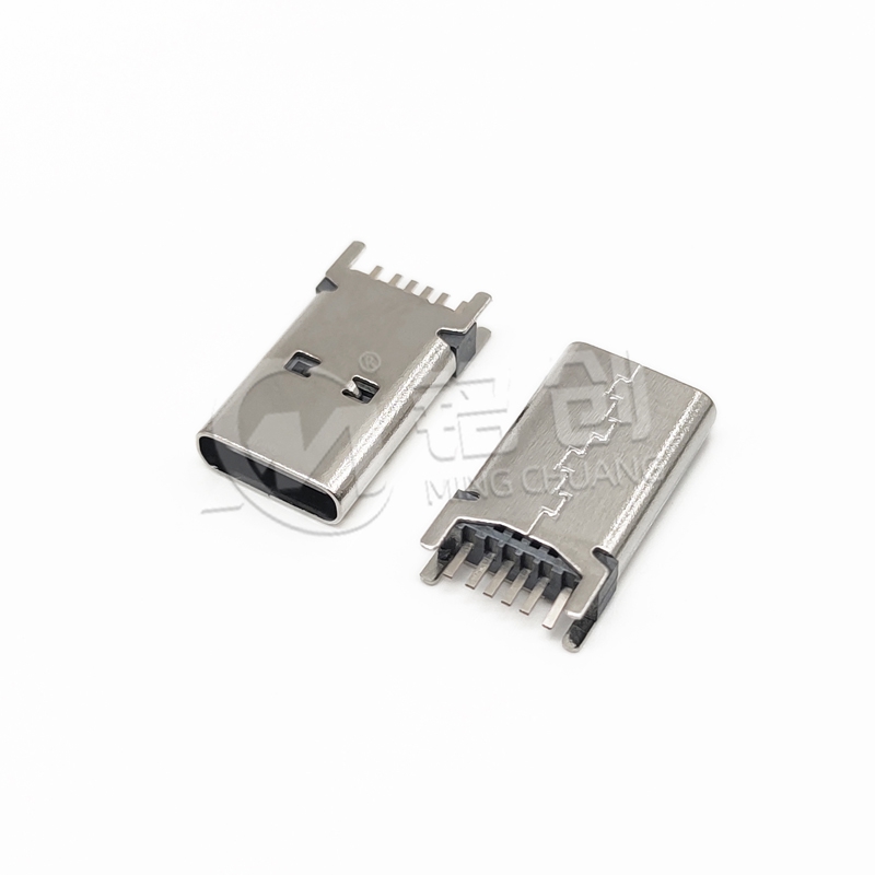 TYPE C母座6PIN 立插 L=13.7 不带钢片 304 黄铜 LCP 黑胶