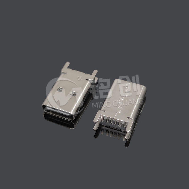 TYPE C母座6PIN 立贴 L=13.0 不带钢片 304 黄铜 LCP 黑胶